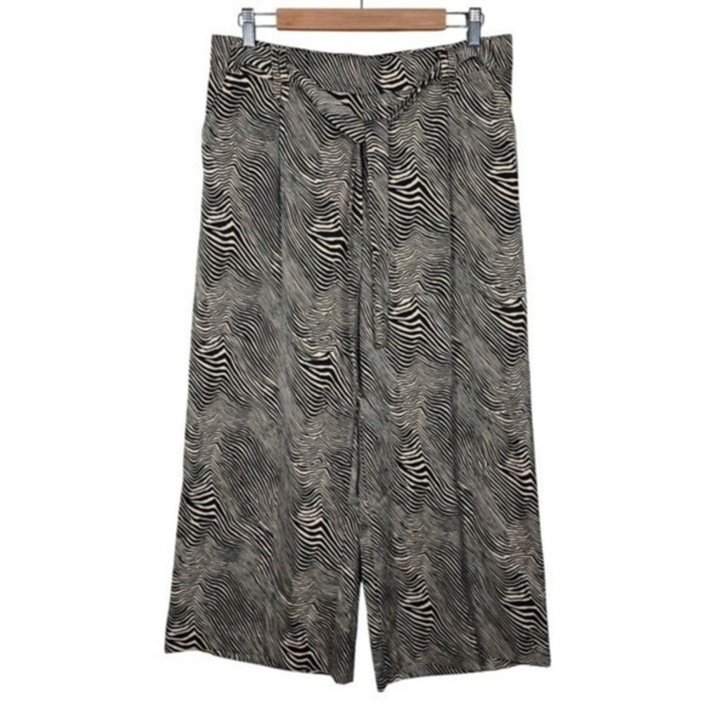 NWT Maison d'Amelie Women's Black Beige Zebra Print Lightweight Pants L